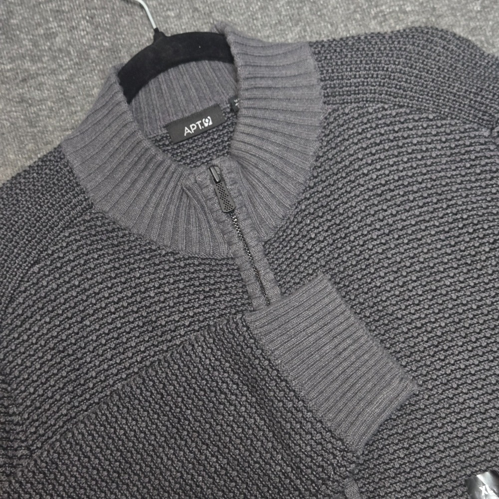 Apt. 9 Cable‎ Knit Full Zip Gray Sweater Pockets Men's Size XL Modern Fit